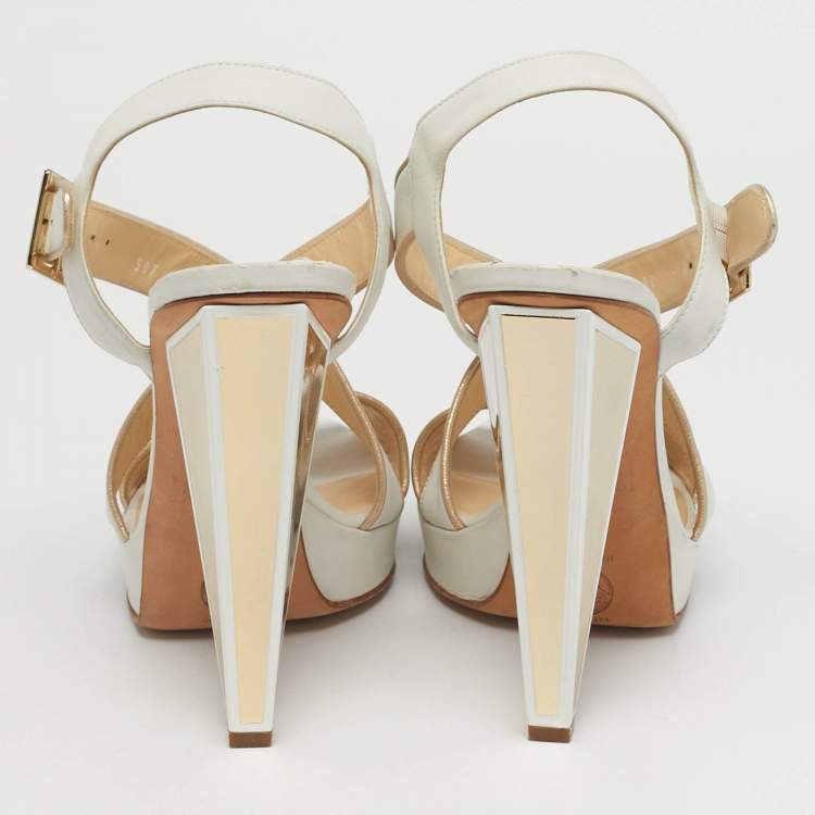 Pre Owned Versace Size 40 White Leather Strappy Platform Sandals