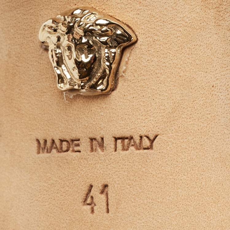 Pre Owned Versace Medusa Size 41 Black Suede Pointed Toe Platform Booties