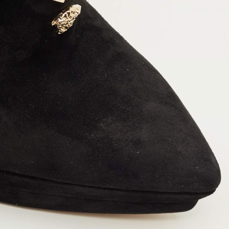Pre Owned Versace Medusa Size 41 Black Suede Pointed Toe Platform Booties