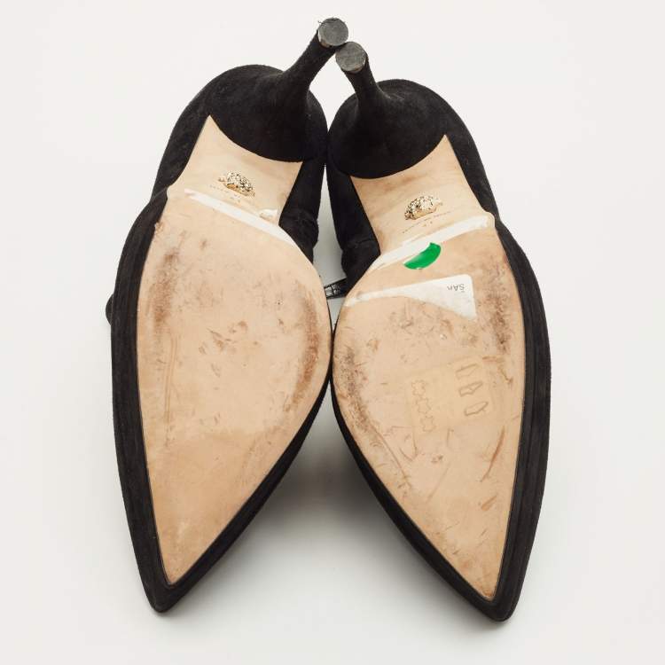 Pre Owned Versace Medusa Size 41 Black Suede Pointed Toe Platform Booties