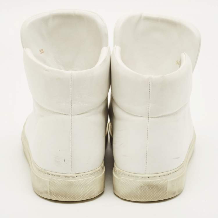 Pre Owned Versace Palazzo Size 38 White Leather High Top Sneakers