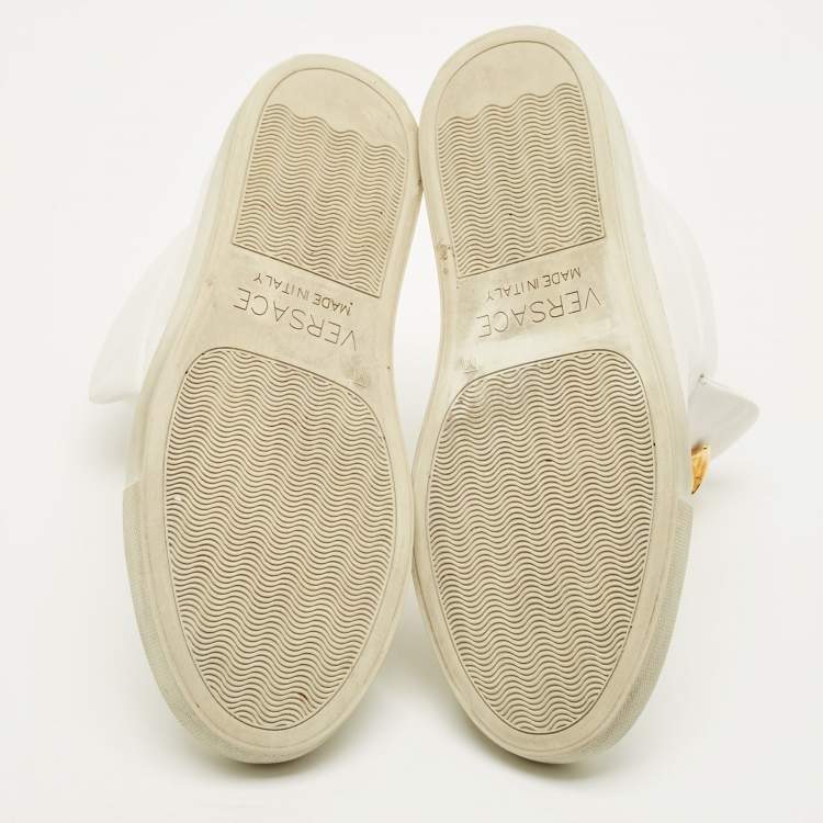 Pre Owned Versace Palazzo Size 38 White Leather High Top Sneakers