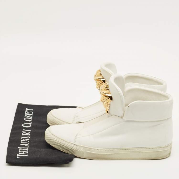 Pre Owned Versace Palazzo Size 38 White Leather High Top Sneakers