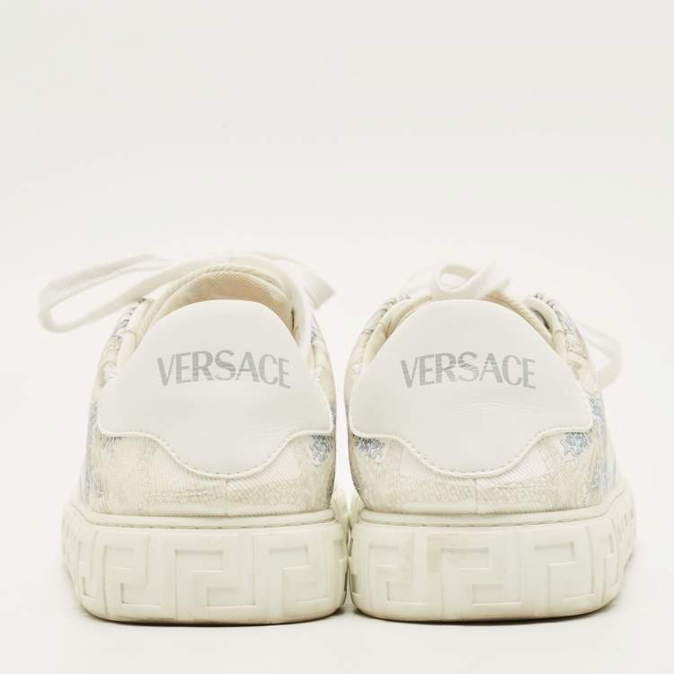 Pre Owned Versace Greca Size 39 White Canvas and Leather Coral Theater Lace Up Sneakers