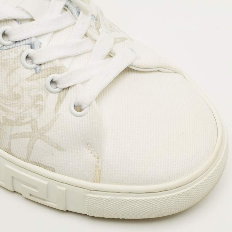Pre Owned Versace Greca Size 39 White Canvas and Leather Coral Theater Lace Up Sneakers