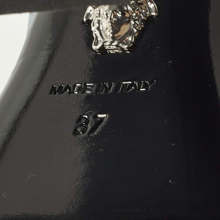 Pre Owned Versace Medusa Size 37 Metallic Leather Platform Sandals