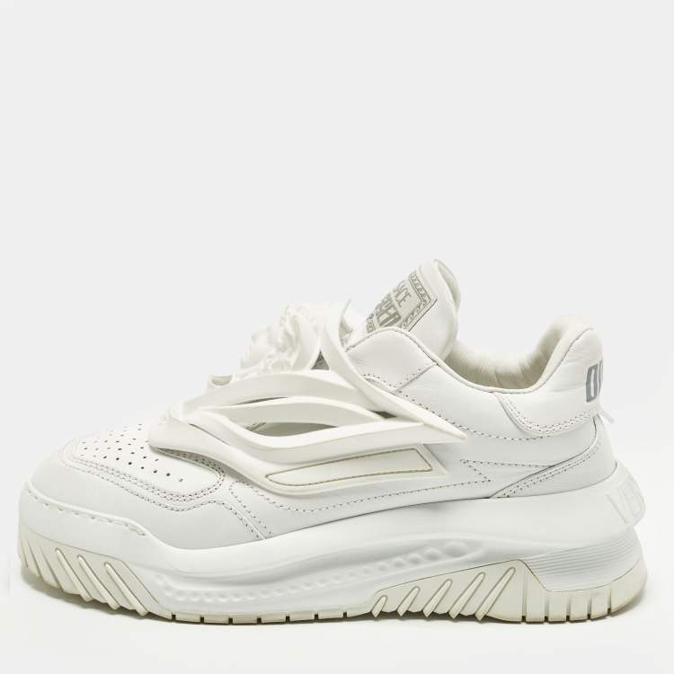 Pre Owned Versace Odissea Size 38.5 White Leather and Rubber Medusa Chunky Slip On Sneakers