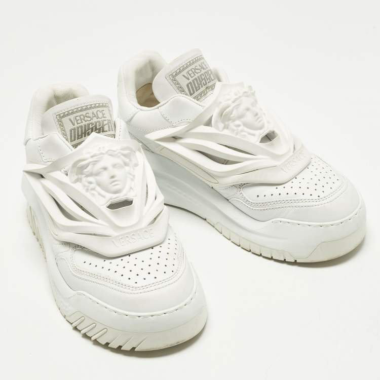 Pre Owned Versace Odissea Size 38.5 White Leather and Rubber Medusa Chunky Slip On Sneakers