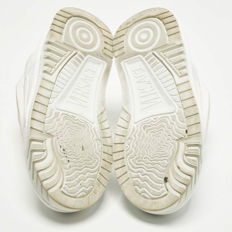 Pre Owned Versace Odissea Size 38.5 White Leather and Rubber Medusa Chunky Slip On Sneakers