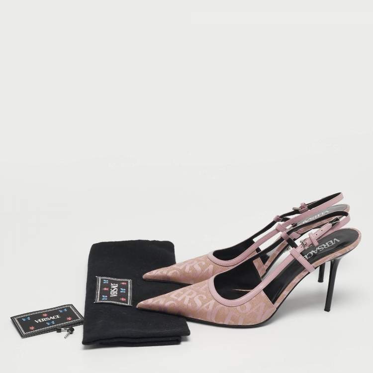 Pre Owned Versace Size 41 Purple Jacquard and Leather Slingback Pumps