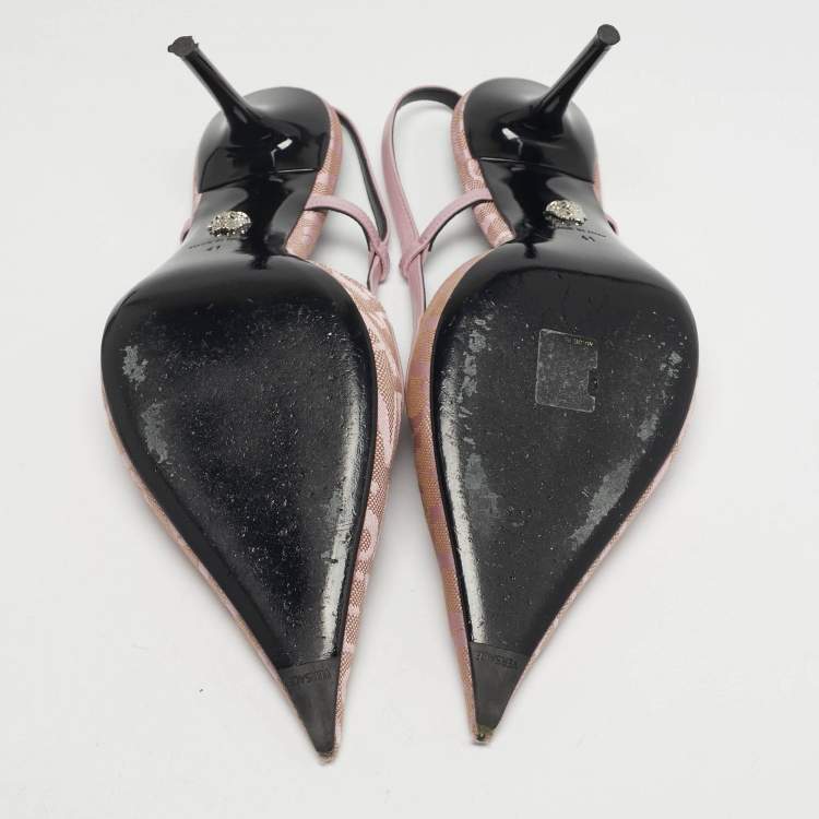 Pre Owned Versace Size 41 Purple Jacquard and Leather Slingback Pumps