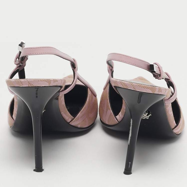 Pre Owned Versace Size 41 Purple Jacquard and Leather Slingback Pumps