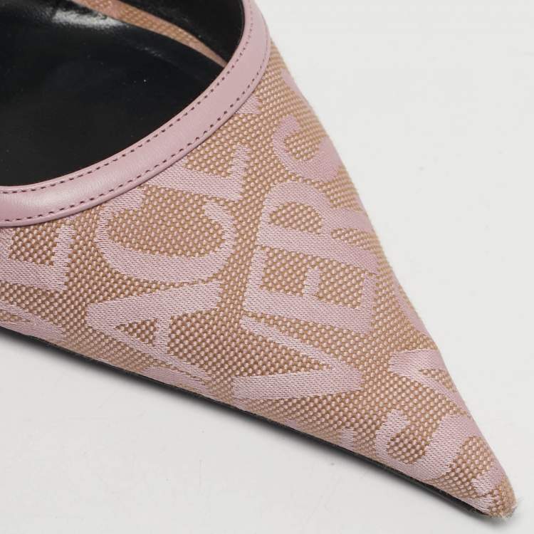 Pre Owned Versace Size 41 Purple Jacquard and Leather Slingback Pumps