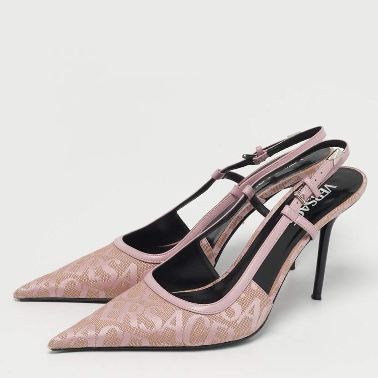 Pre Owned Versace Size 41 Purple Jacquard and Leather Slingback Pumps