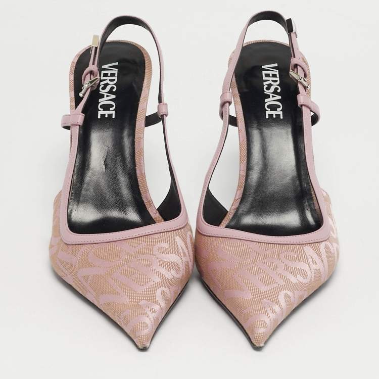 Pre Owned Versace Size 41 Purple Jacquard and Leather Slingback Pumps