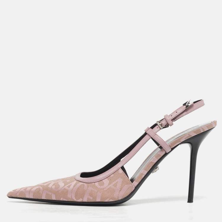 Pre Owned Versace Size 41 Purple Jacquard and Leather Slingback Pumps