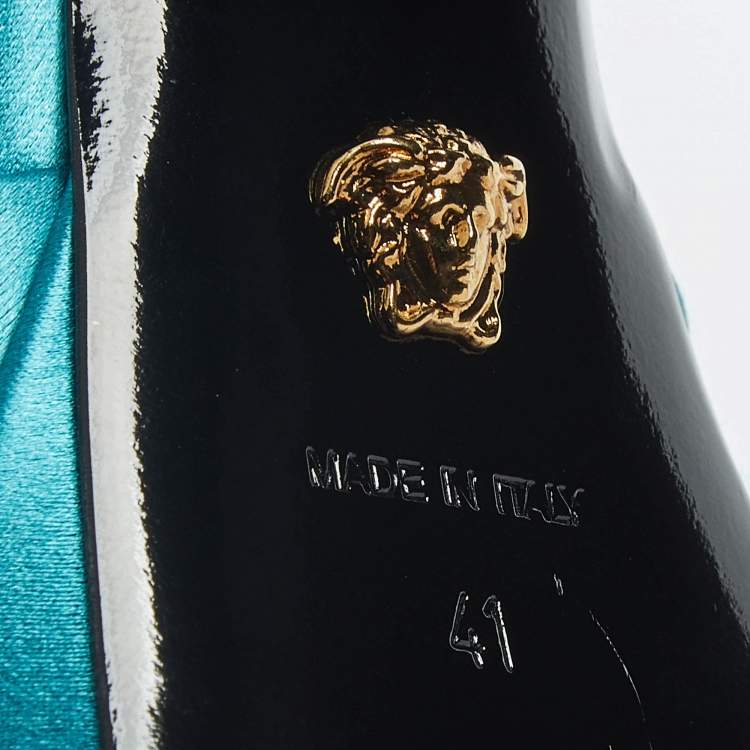 Pre Owned Versace Aevitas Size 41 Teal Blue Satin Platform Pumps