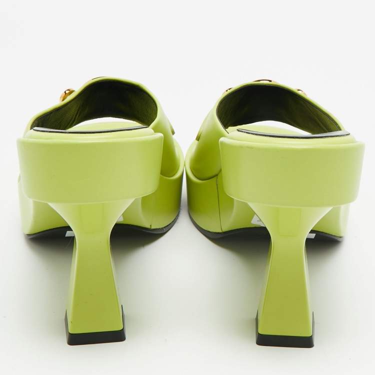 Pre Owned Versace Biggie Size 37 Green Leather Platform Sandals
