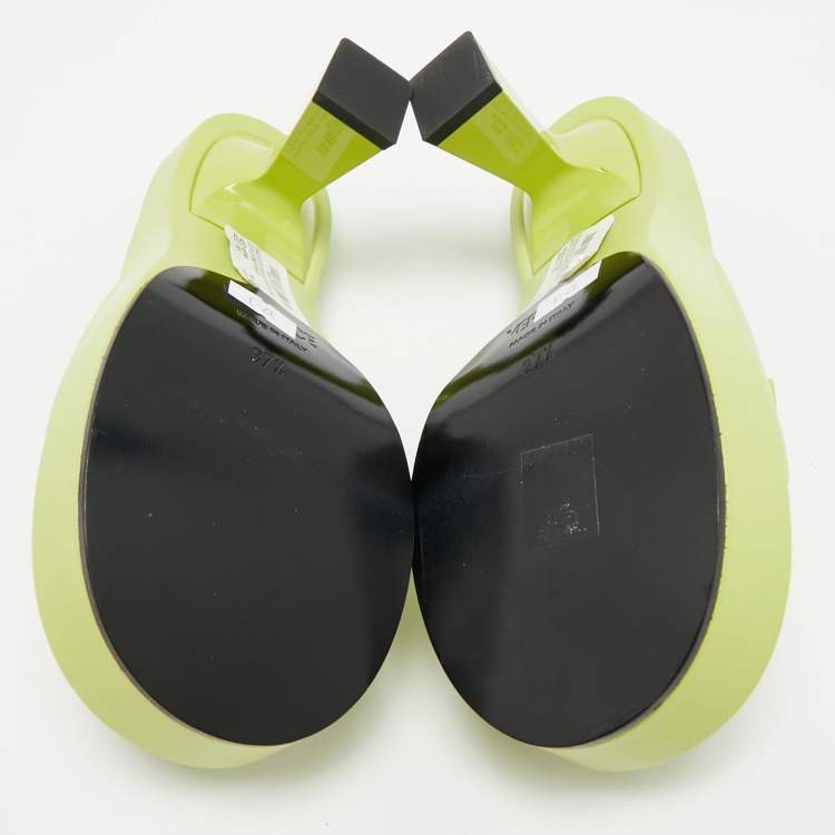 Pre Owned Versace Biggie Size 37 Green Leather Platform Sandals