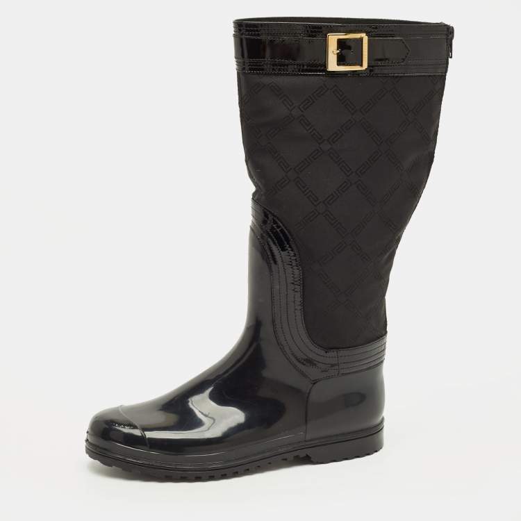 Pre Owned Versace Size 38 Black Nylon and PVC Rain Boots