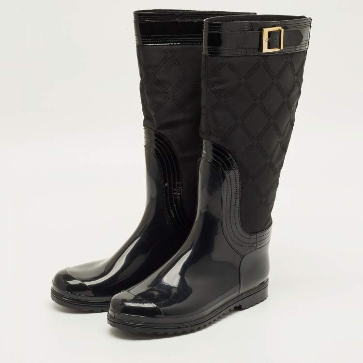 Pre Owned Versace Size 38 Black Nylon and PVC Rain Boots