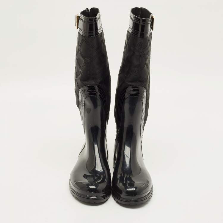 Pre Owned Versace Size 38 Black Nylon and PVC Rain Boots