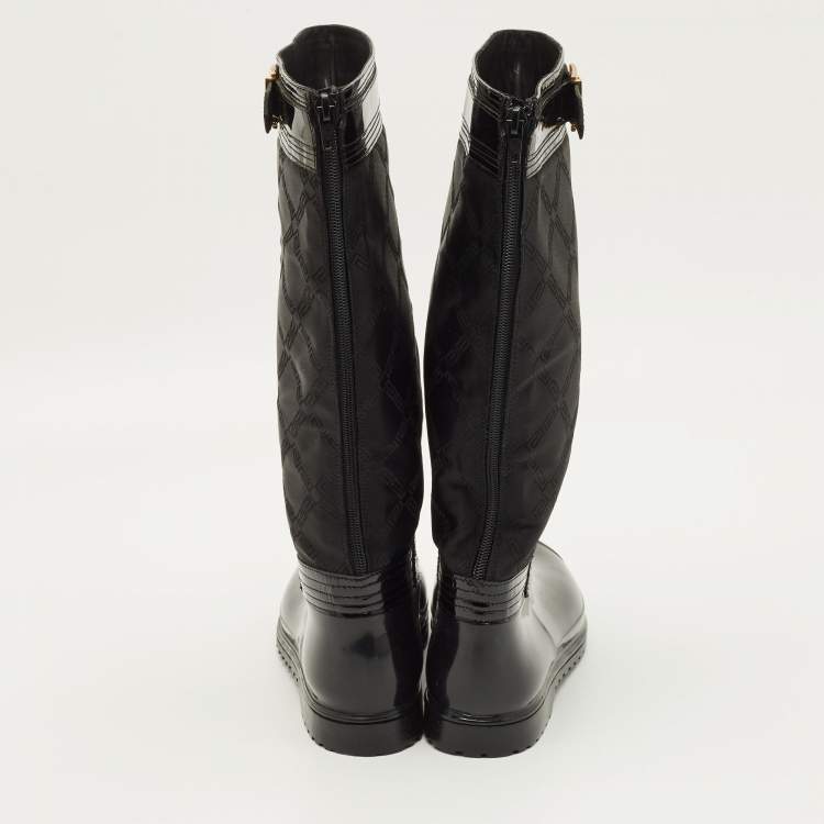Pre Owned Versace Size 38 Black Nylon and PVC Rain Boots