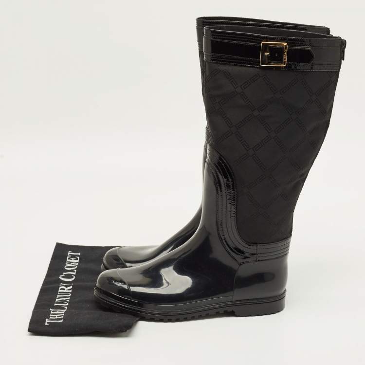 Pre Owned Versace Size 38 Black Nylon and PVC Rain Boots