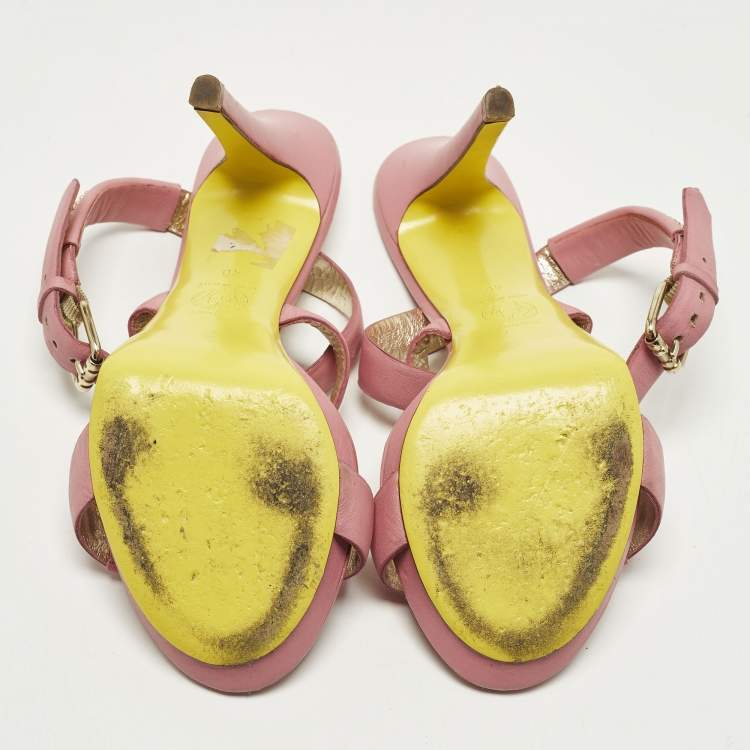 Pre Owned Versace Size 40 Pink Leather Embellished Stud Ankle Strap Platform Sandals