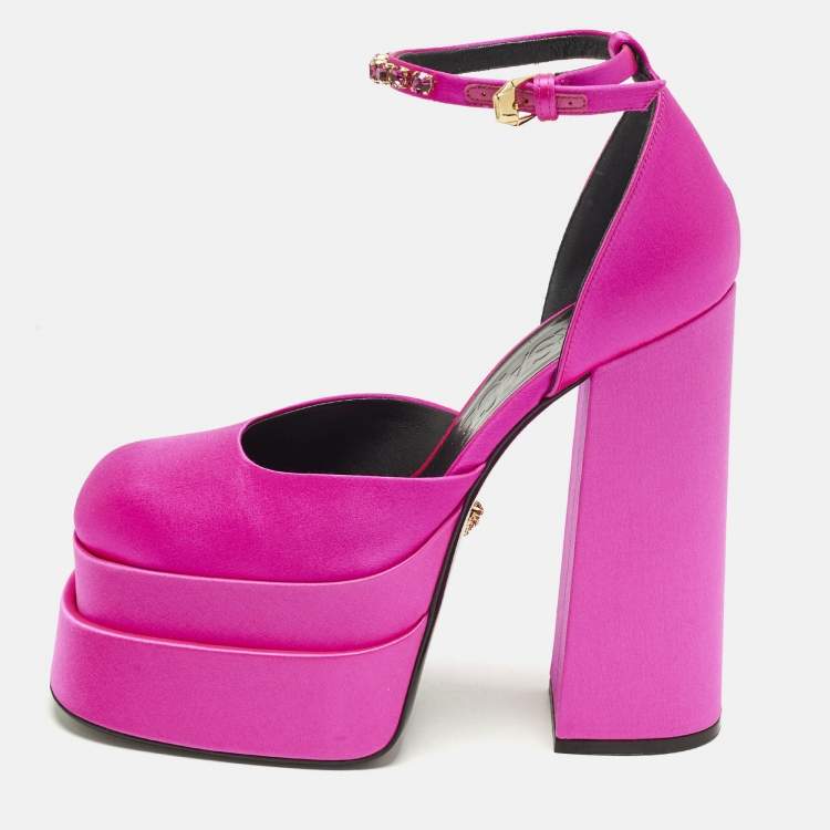 Pre Owned Versace Aevitas Size 39 Pink Satin Double Platform Pumps