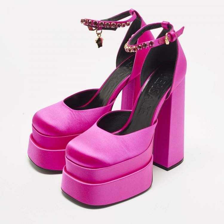 Pre Owned Versace Aevitas Size 39 Pink Satin Double Platform Pumps