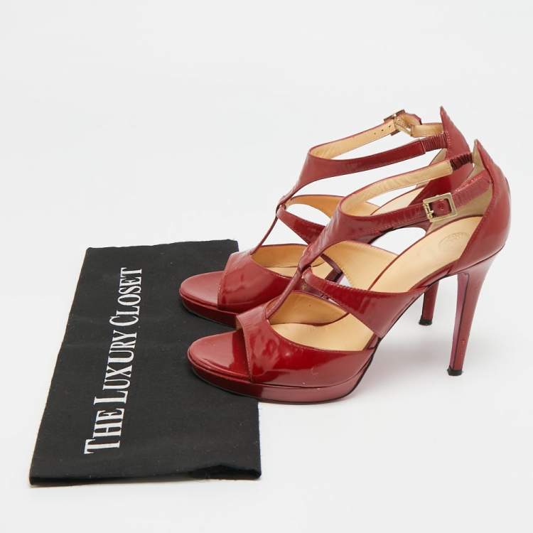 Pre Owned Versace Size 38 Red Patent Leather Ankle Strap Sandals