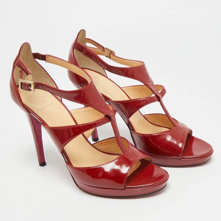 Pre Owned Versace Size 38 Red Patent Leather Ankle Strap Sandals