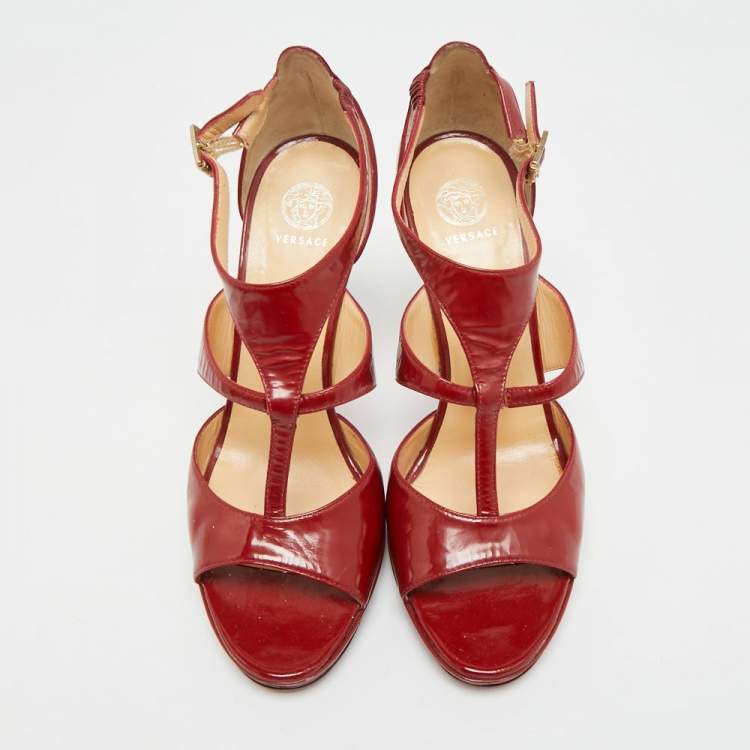 Pre Owned Versace Size 38 Red Patent Leather Ankle Strap Sandals