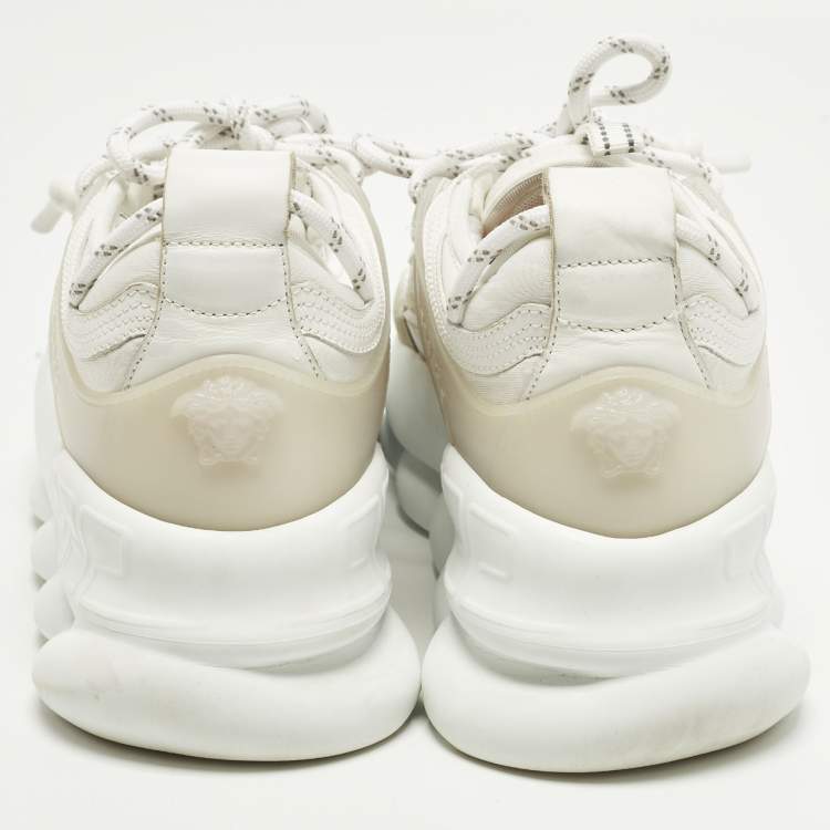 Pre Owned Versace Chain Reaction Size 37.5 White Mesh and Suede Low Top Sneakers