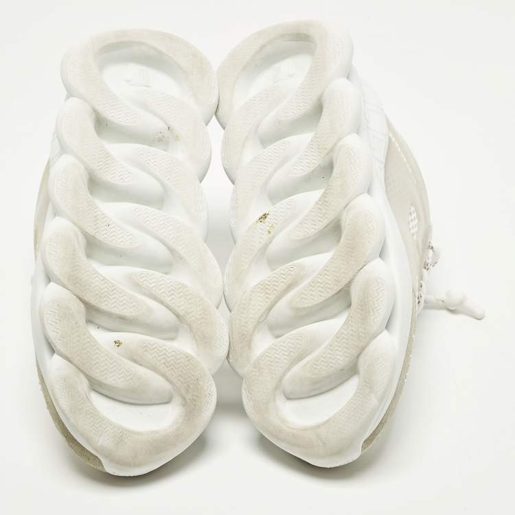 Pre Owned Versace Chain Reaction Size 37.5 White Mesh and Suede Low Top Sneakers