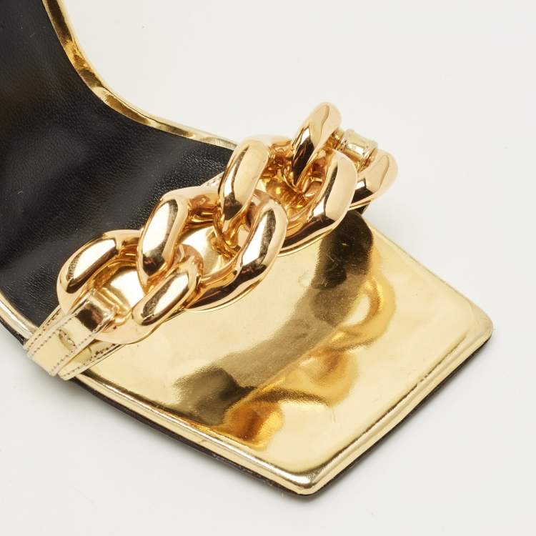 Pre Owned Versace Medusa Size 38 Gold Leather Ankle Strap Sandals