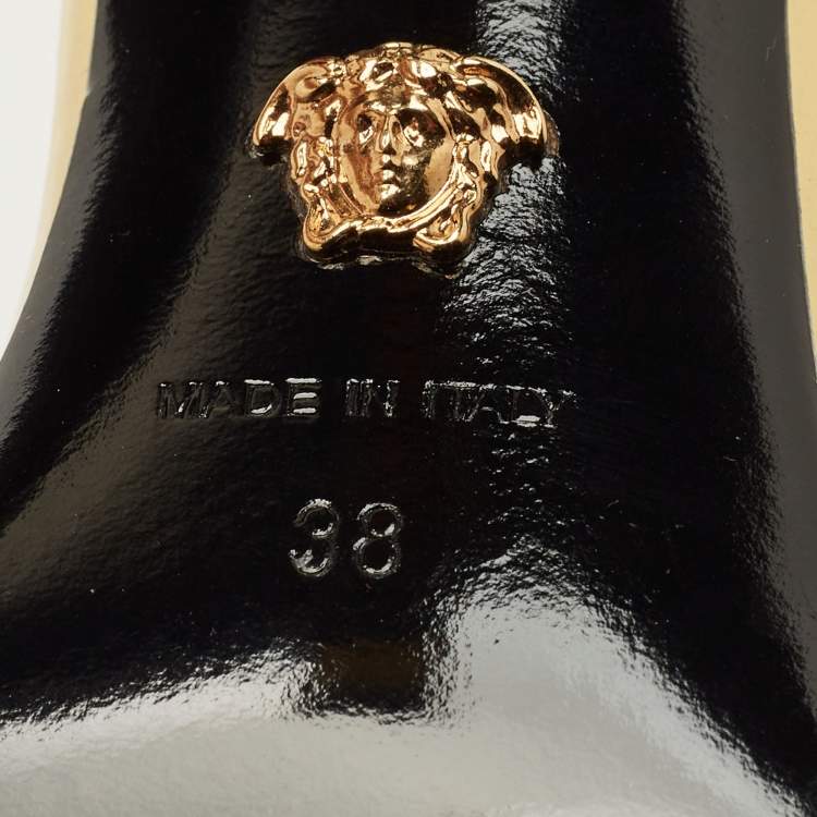 Pre Owned Versace Medusa Size 38 Gold Leather Ankle Strap Sandals