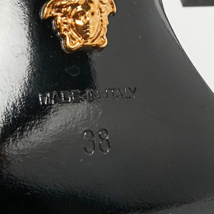 Pre Owned Versace Medusa Size 38 Black Satin Ankle Strap Sandals