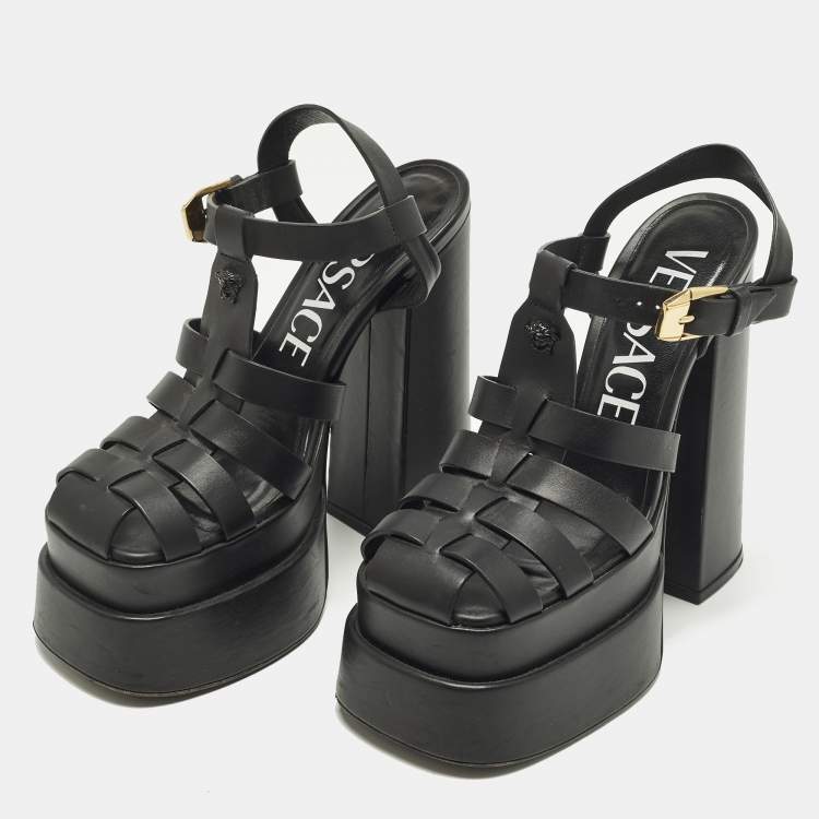 Pre Owned Versace La Medusa Size 36 Black Leather Platform Sandals