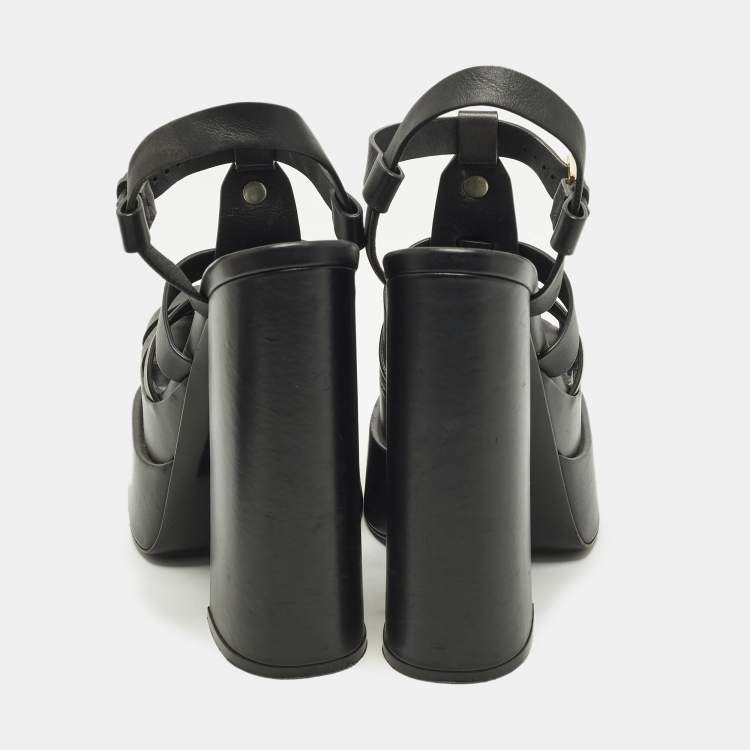 Pre Owned Versace La Medusa Size 36 Black Leather Platform Sandals