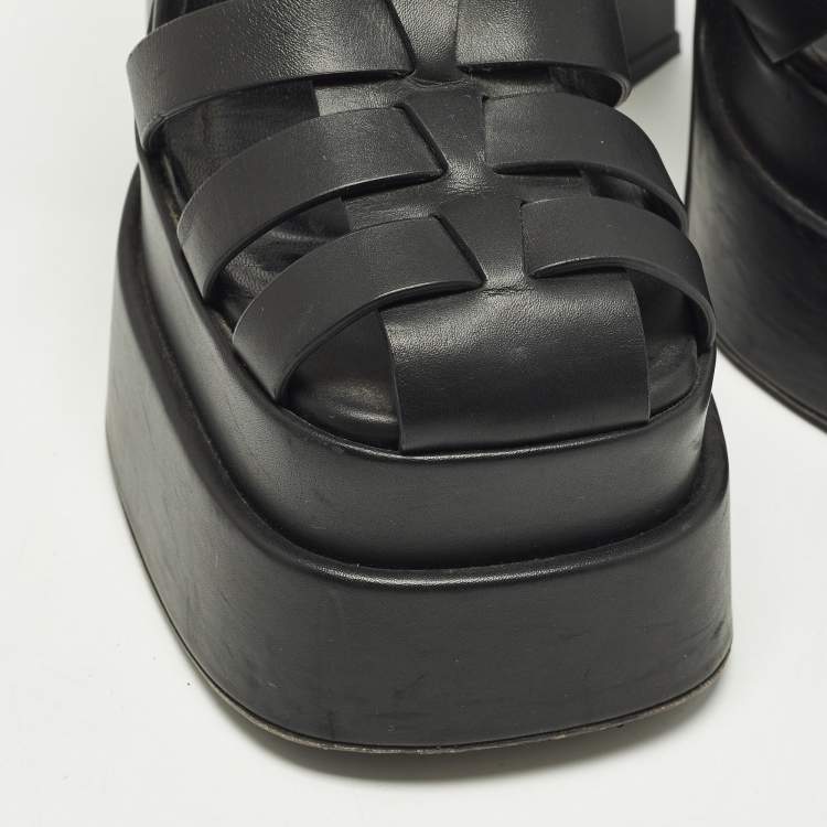 Pre Owned Versace La Medusa Size 36 Black Leather Platform Sandals