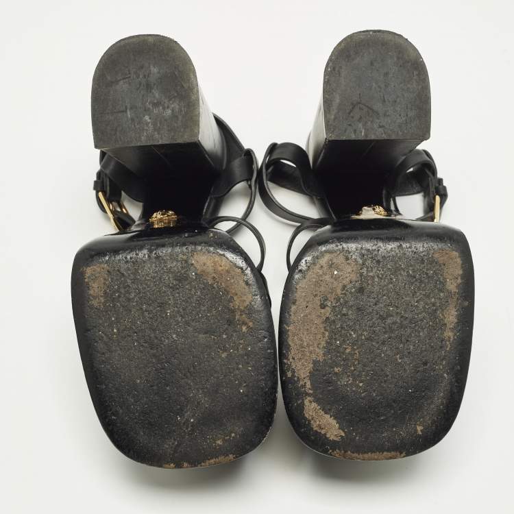 Pre Owned Versace La Medusa Size 36 Black Leather Platform Sandals