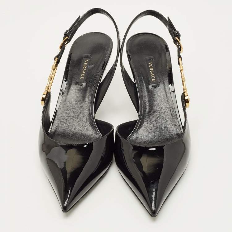 Pre Owned Versace Safety Pin Size 41 Black Patent Leather Pumps