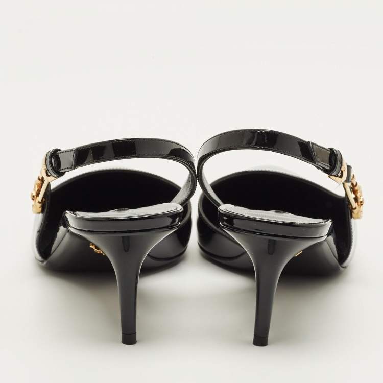 Pre Owned Versace Safety Pin Size 41 Black Patent Leather Pumps