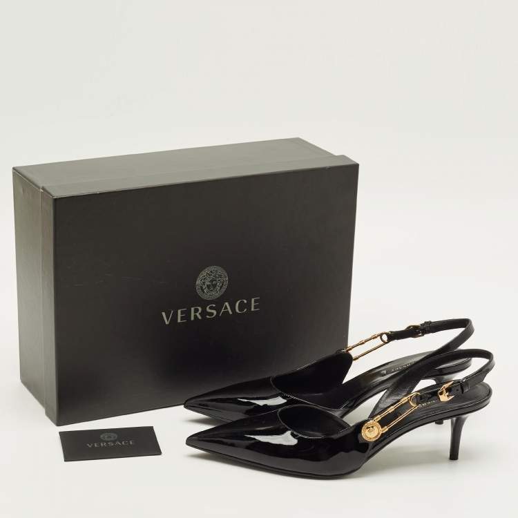 Pre Owned Versace Safety Pin Size 41 Black Patent Leather Pumps