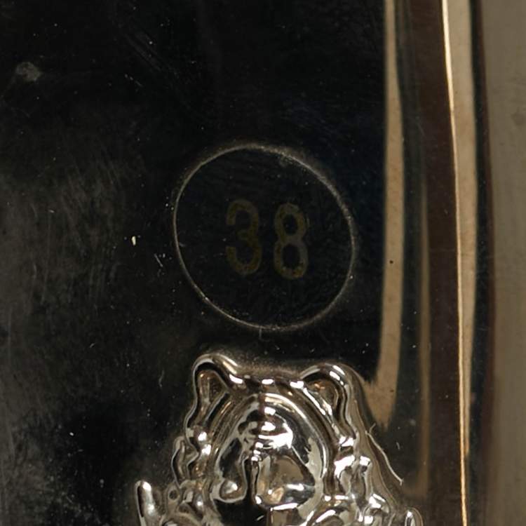 Pre Owned Versace Size 38 Black Satin Crystal Embellished Slingback Sandals