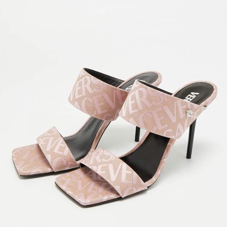 Pre Owned Versace Medusa Size 40 Pink Canvas Slide Sandals