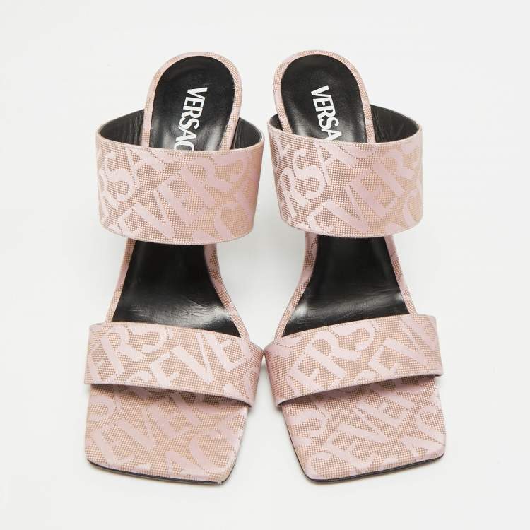 Pre Owned Versace Medusa Size 40 Pink Canvas Slide Sandals