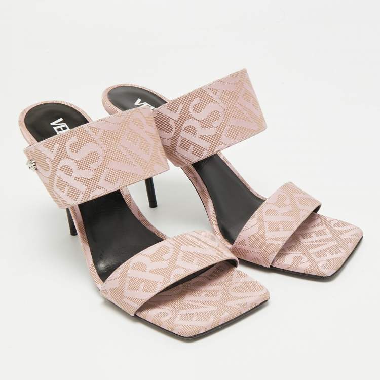 Pre Owned Versace Medusa Size 40 Pink Canvas Slide Sandals